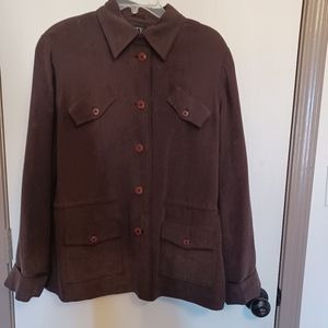 City Silk Brown Woman's Button Up Sinch Waist Blazer Sz 14